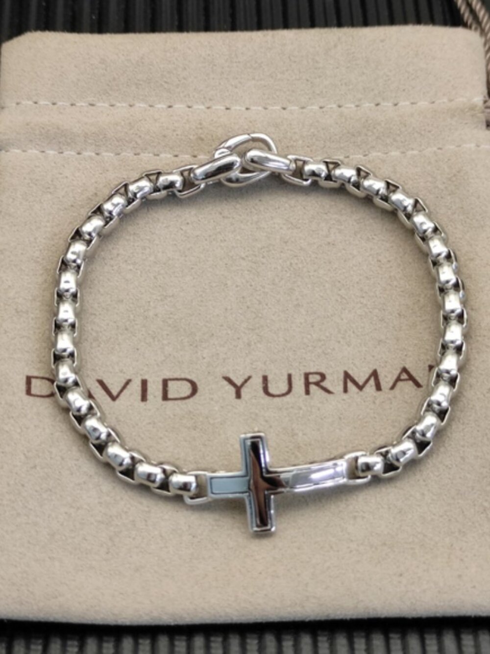 David Yurman Silver 5mm Box Chain Cross Bracelet